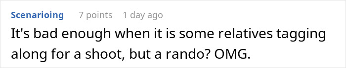 Comment on an entitled mom interrupting a couple&rsquo;s photoshoot, harassing the photographer for free kids&rsquo; pictures.