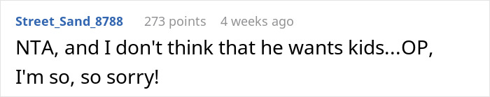 Comment discussing a woman's surprise pregnancy test gift to her husband and his unexpected reaction. Comment discussing a woman's surprise pregnancy test gift to her husband and his unexpected reaction.