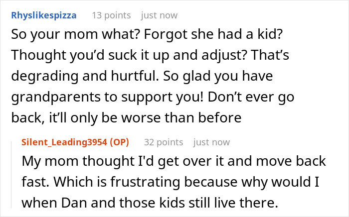 Reddit conversation about mom&rsquo;s new boyfriend&rsquo;s kids damaging teen&rsquo;s room and causing the teen to move out.