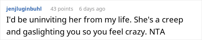 Commenter explaining why a woman was banned from sister&rsquo;s fianc&eacute; wedding for making below-the-belt remarks.