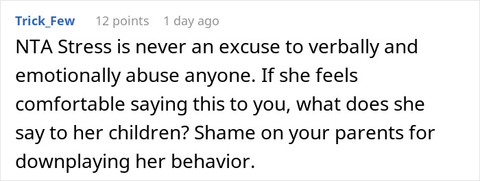 Screenshot of a Reddit comment discussing emotional abuse after asking to be paid for babysitting niece and nephew.