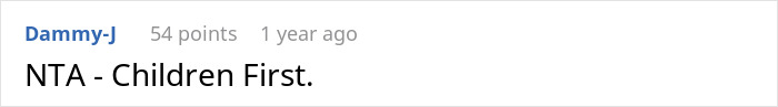 Screenshot of an online comment stating NTA - Children First in a discussion about neglectful parenting.