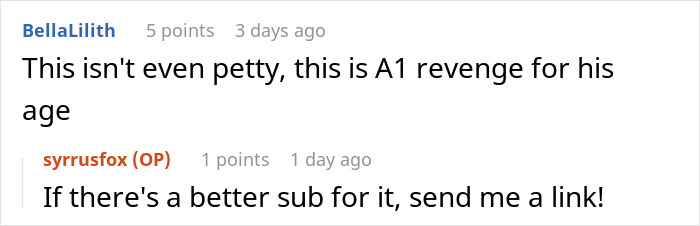Online forum comment thread discussing revenge related to a mailman dumping bottles of pee in gardens.