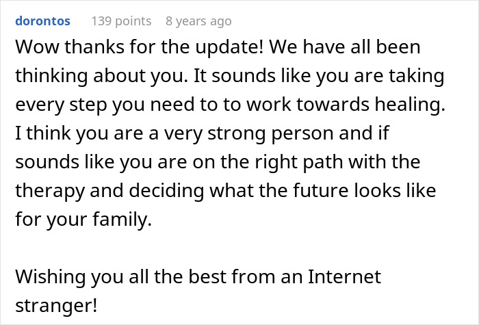 Comment expressing support and encouragement for someone working through family and healing challenges online. Comment expressing support and encouragement for someone working through family and healing challenges online.