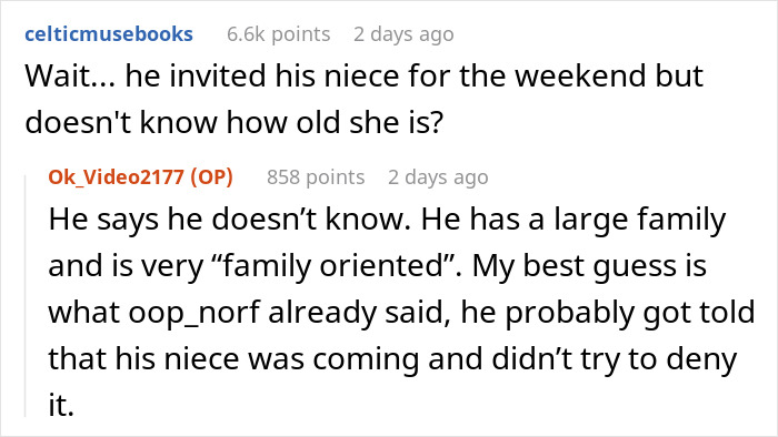 Comments from an online forum discussing refusing to babysit a boyfriend’s niece during vacation. Comments from an online forum discussing refusing to babysit a boyfriend’s niece during vacation.