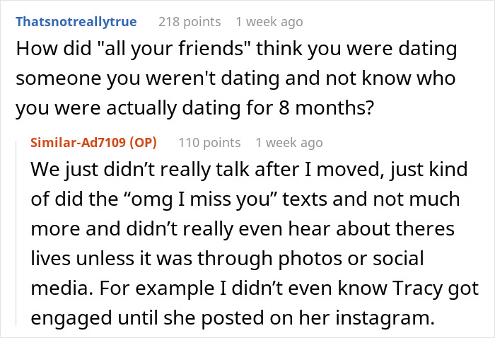 Alt text: Online conversation revealing a fake relationship used to make others believe a woman cheated after rejecting a man.