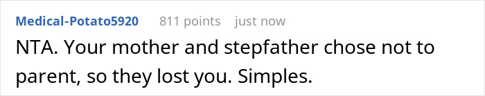 Screenshot of a comment discussing mom&rsquo;s new boyfriend letting his kids wreck a teen&rsquo;s room and damage his clothes.