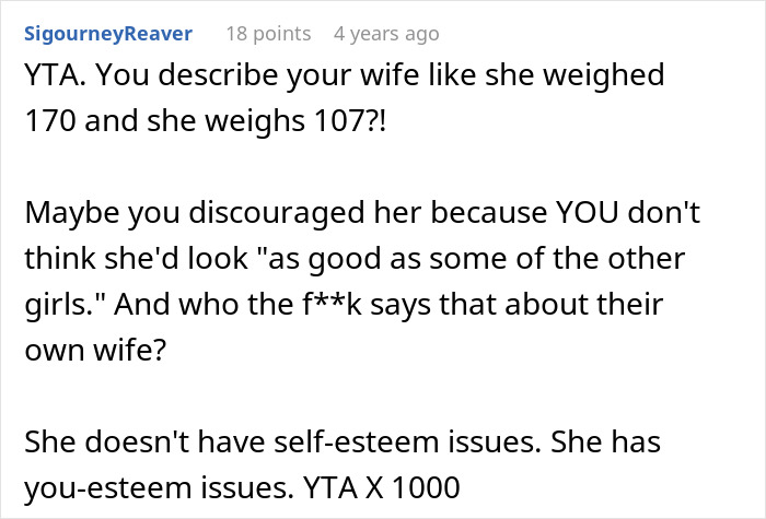 Comment discussing a husband refusing a spicy photoshoot due to his wife’s 12 extra pounds after pregnancy. Comment discussing a husband refusing a spicy photoshoot due to his wife’s 12 extra pounds after pregnancy.