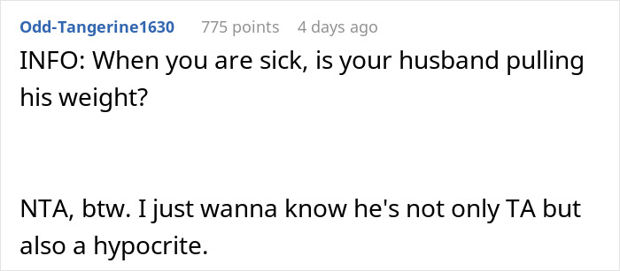 Text conversation discussing a sick husband refusing to use a trash can to vomit and demanding his wife clean it up. Text conversation discussing a sick husband refusing to use a trash can to vomit and demanding his wife clean it up.