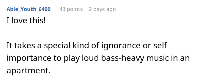 Comment on a forum praising a clever woman who outsmarts her loud downstairs neighbor to restore peace in the apartment block. Comment on a forum praising a clever woman who outsmarts her loud downstairs neighbor to restore peace in the apartment block.