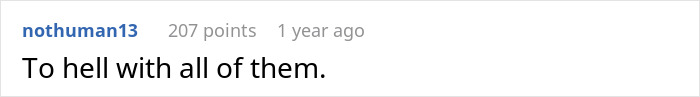 Screenshot of a Reddit comment stating To hell with all of them in a plain white background conversation thread.