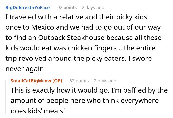 Man plans life-changing trip after cancer battle but backs out due to brother&rsquo;s picky kids affecting travel experience.