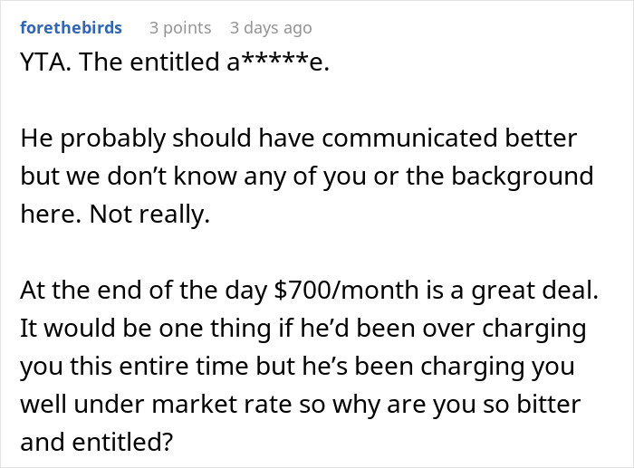 Screenshot of a Reddit comment discussing paying rent to husband and his mom, expressing views on communication and fairness.