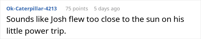 Reddit comment discussing an employee showing up in a full suit to spite a berating boss and causing a demotion.