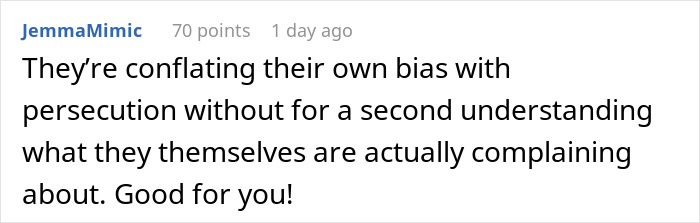 Screenshot of a Reddit comment discussing bias and persecution related to HR’s rule about religious symbols. Screenshot of a Reddit comment discussing bias and persecution related to HR’s rule about religious symbols.