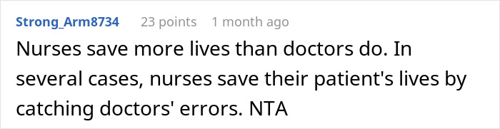 Screenshot of a Reddit comment discussing nurses saving lives by catching doctors' errors, highlighting their importance.