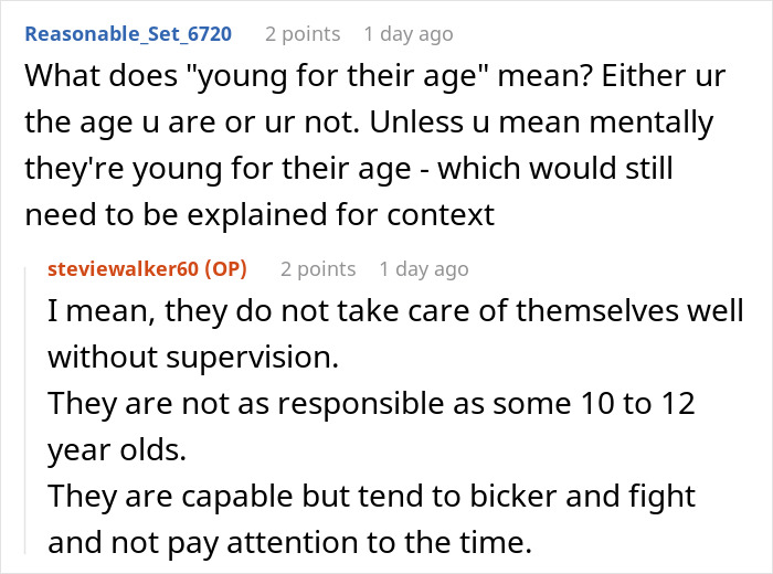 Reddit users discussing a woman upset her mom booked a vacation and refuses to babysit her two kids.