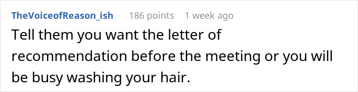 Screenshot of a forum comment about asking for a letter of recommendation before a meeting.