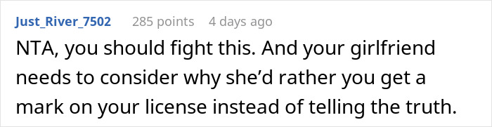 Screenshot of a comment discussing a cop wrongfully ticketing a driver who is the daughter’s boyfriend in a speeding case. Screenshot of a comment discussing a cop wrongfully ticketing a driver who is the daughter’s boyfriend in a speeding case.