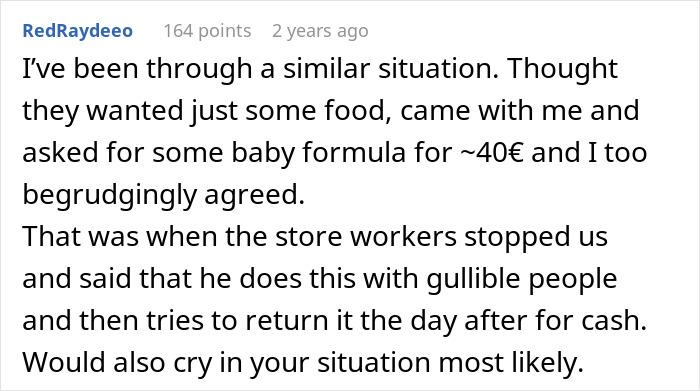 Comment describing a woman’s experience with a scam involving baby formula at a store, highlighting a scam lesson learned. Comment describing a woman’s experience with a scam involving baby formula at a store, highlighting a scam lesson learned.