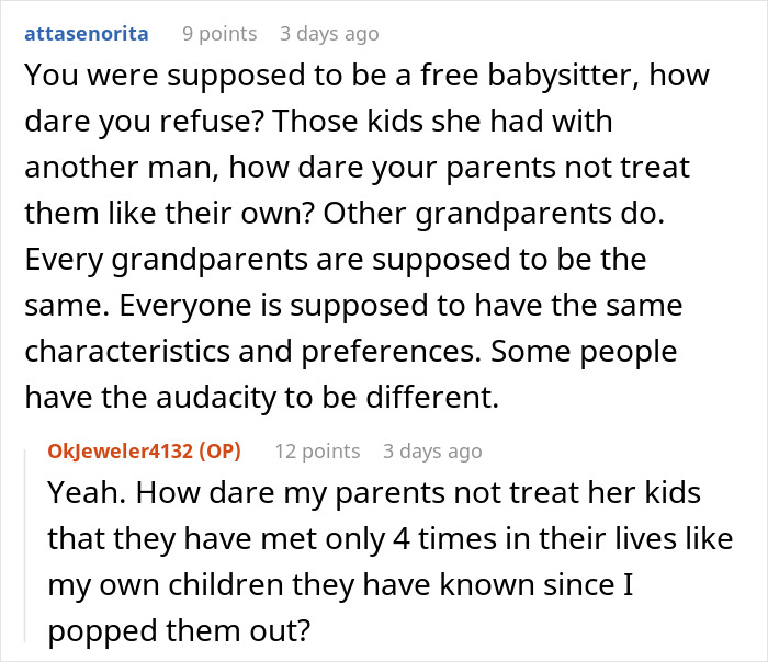 Reddit comments discussing family dynamics and expectations about treating brother's girlfriend's kids like their own.