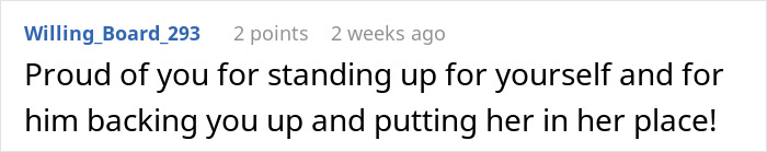 Screenshot of a supportive online comment about standing up to humiliation involving a husband&rsquo;s childhood best friend favor.