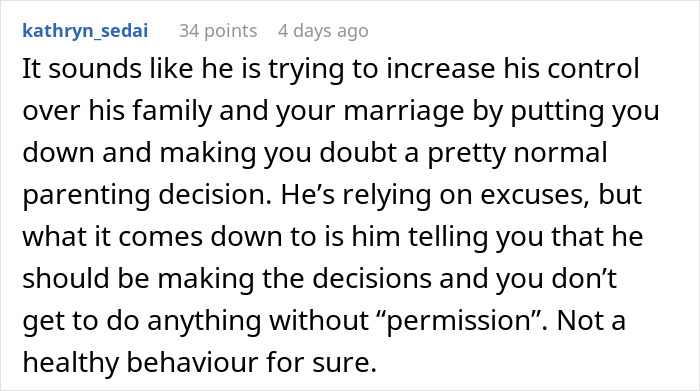 Comment discussing dad throwing a fit when wife took daughter to get ears pierced, highlighting control issues. Comment discussing dad throwing a fit when wife took daughter to get ears pierced, highlighting control issues.