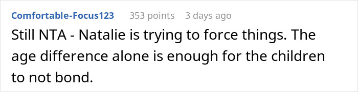 Screenshot of a forum comment discussing treating brother's girlfriend&rsquo;s kids differently, related to AITAH topic.