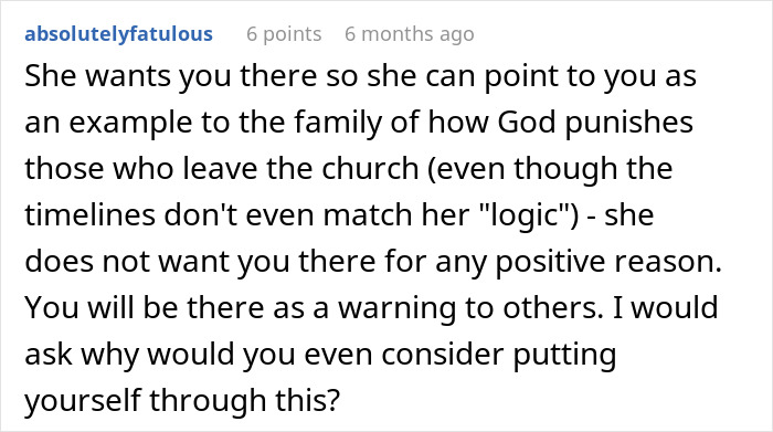 Screenshot of a comment discussing a bride&rsquo;s view on cousin&rsquo;s alopecia as punishment from God and banning headscarves.