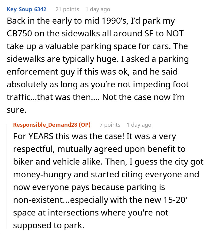 Screenshot of an online discussion about residents leaving nasty notes on guests' scooters and reporting parking violations. Screenshot of an online discussion about residents leaving nasty notes on guests' scooters and reporting parking violations.