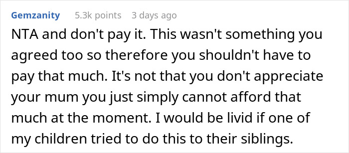 Comment discussing a person refusing to pay after finding out they are treating the table following dinner.