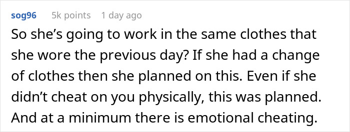 Comment discussing emotional cheating and suspicion after wife&rsquo;s catch-up with ex turns into a sleepover.