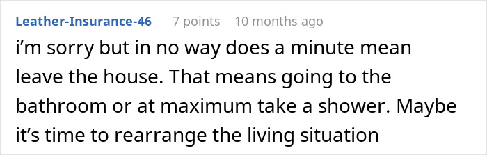 Comment discussing household boundaries and the need to rearrange living situations amid family drama and police threats.