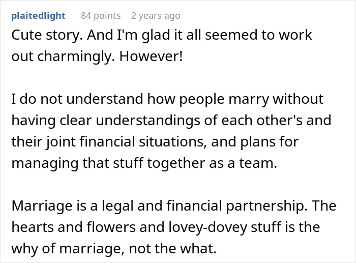 Comment discussing challenges when a husband doesn't know how to come clean about a lie told years ago.