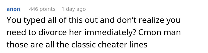 Commenter expressing concern about classic cheater lines, reflecting husband wondering what&rsquo;s going on during wife&rsquo;s catch-up with ex.