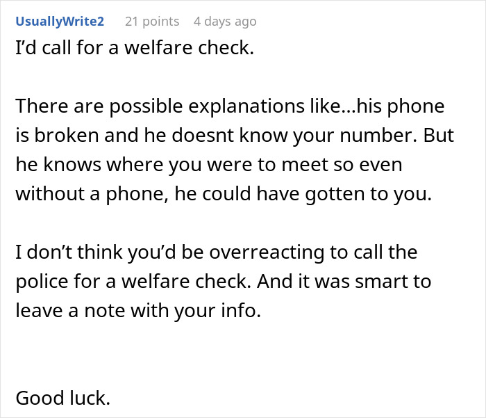 Text conversation suggesting a welfare check as a woman plans a vacation but her boyfriend disappears before the flight.