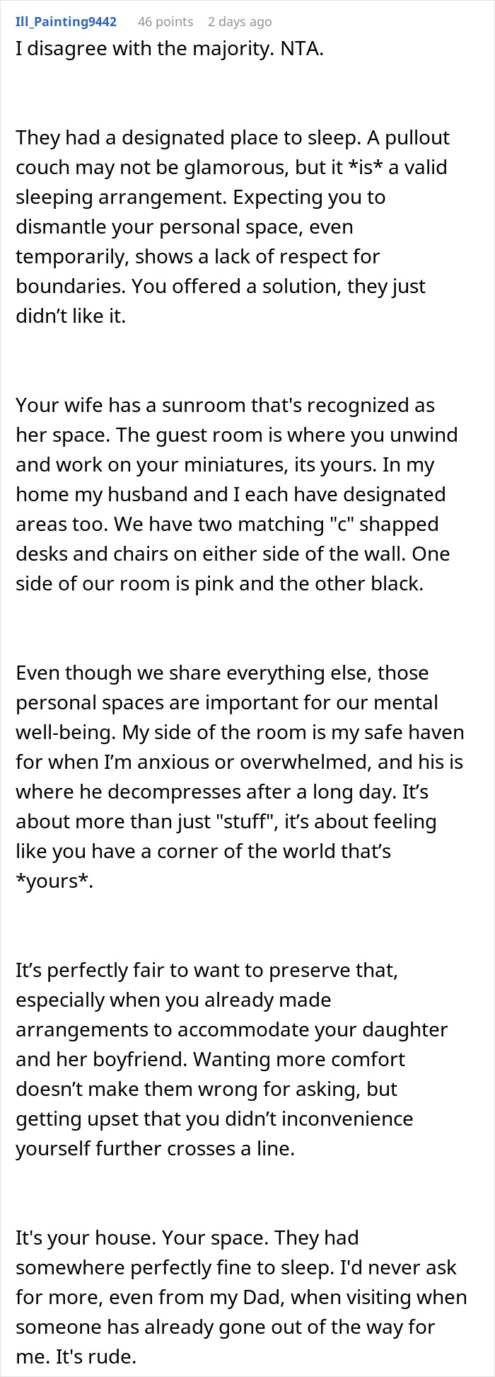 Comment about preserving personal space in a miniature wargaming studio over accommodating daughter and fianc&eacute;.