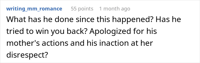 Comment text on a social media post discussing a woman shutting down her MIL, calling her a gold digger and housewife.