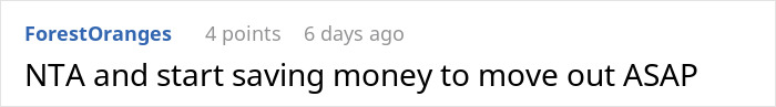 Screenshot of a Reddit comment discussing saving money and moving out in a conversation about a Sweet 16 party conflict. Screenshot of a Reddit comment discussing saving money and moving out in a conversation about a Sweet 16 party conflict.