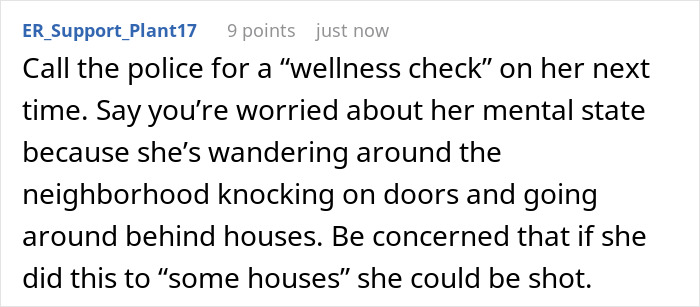 Comment warning about Karen fakes wellness checks by banging on doors to criticize neighbor’s lawn condition. Comment warning about Karen fakes wellness checks by banging on doors to criticize neighbor’s lawn condition.
