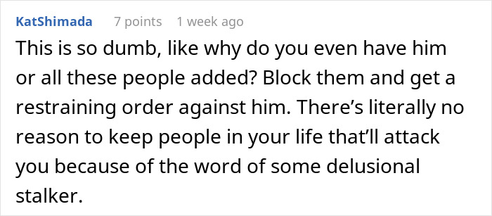 Screenshot of a social media comment discussing a fake relationship involving a man and a woman who rejected him.