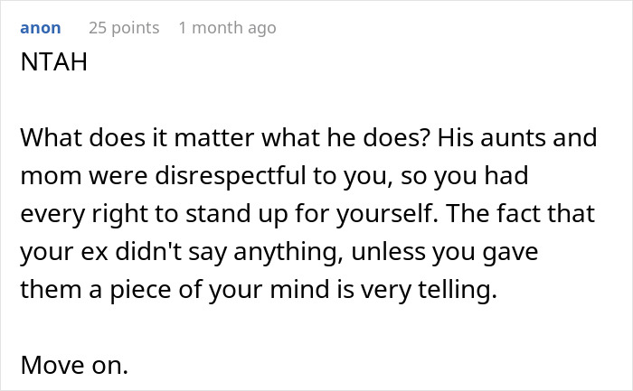 Commenter explains why woman was right to shut down MIL, calling her a gold digger and housewife in a disrespectful family conflict.