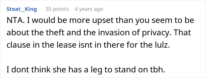 Reddit user responding to a discussion about a roommate blamed for tempting a teen who sneaks in and steals alcohol. Reddit user responding to a discussion about a roommate blamed for tempting a teen who sneaks in and steals alcohol.