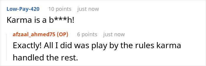 Screenshot of an online comment thread discussing a failed attempt to sabotage a neighbor&rsquo;s fence and resulting karma.