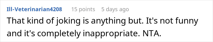 Screenshot of an online comment disagreeing with a joke about wanting a baby, related to man kicking out wife&rsquo;s best friend.