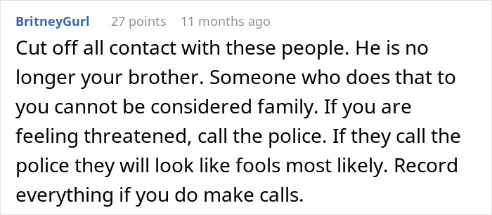 Comment discussing threats to call police over man agreeing to babysit sister&rsquo;s kids while being trans.