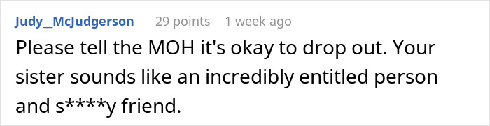 Comment on couple ganging up on maid of honor for asking bride to participate in wedding planning. Comment on couple ganging up on maid of honor for asking bride to participate in wedding planning.