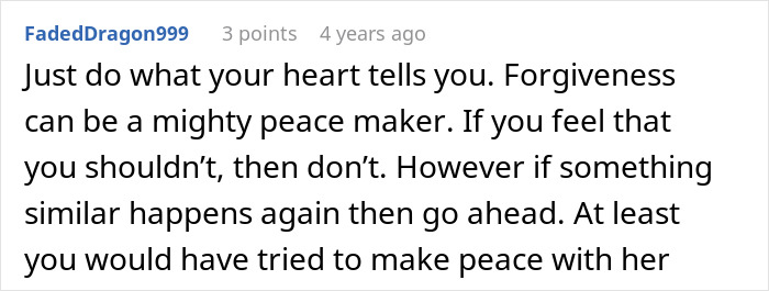 Screenshot of a user comment discussing forgiveness and making peace after a babysitter dyes girls&rsquo; hair pink incident.