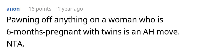 Screenshot of an online comment discussing a woman refusing to babysit step sister&rsquo;s kids, sparking family drama.