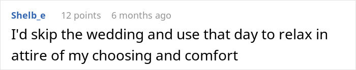 Comment about skipping a wedding to relax, relating to bride thinking cousin&rsquo;s alopecia is punishment and banning headscarf use.